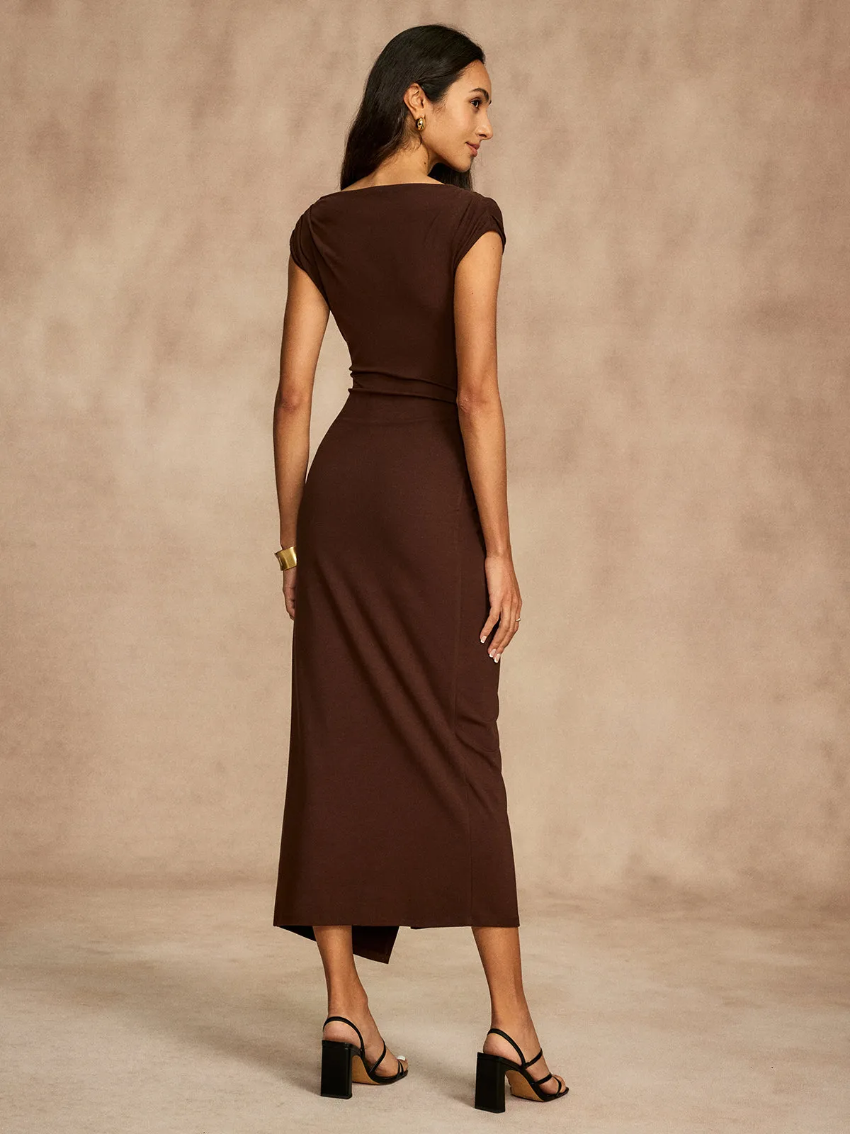 Pure Cotton Cap Sleeve Draped Dress sold by COMMENSE product image thumbnail 5