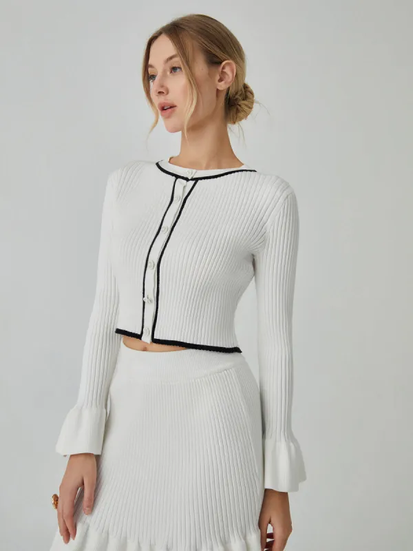 Contrast Trim Long Sleeve Cardigan sold by COMMENSE