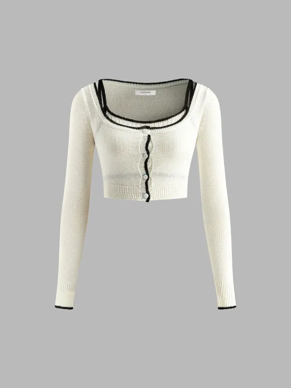Contrast Trim Button Sweater Co-ords sold by COMMENSE