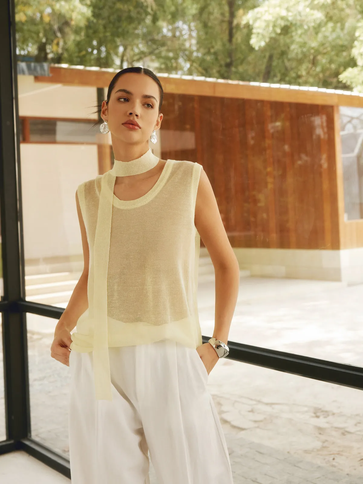 Sheer Sweater Vest With Scarf sold by COMMENSE product image thumbnail 5