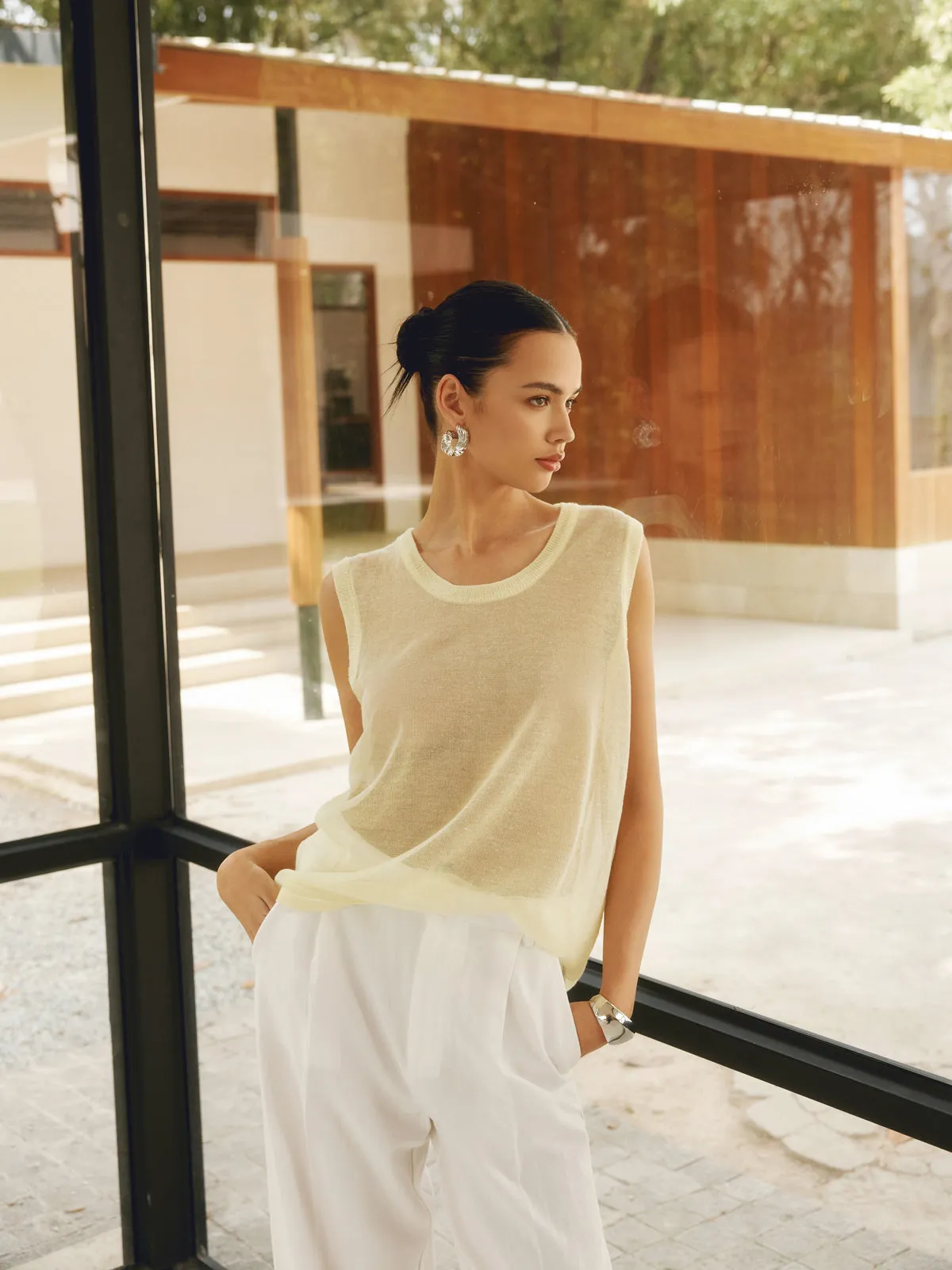 Sheer Sweater Vest With Scarf sold by COMMENSE product image thumbnail 3