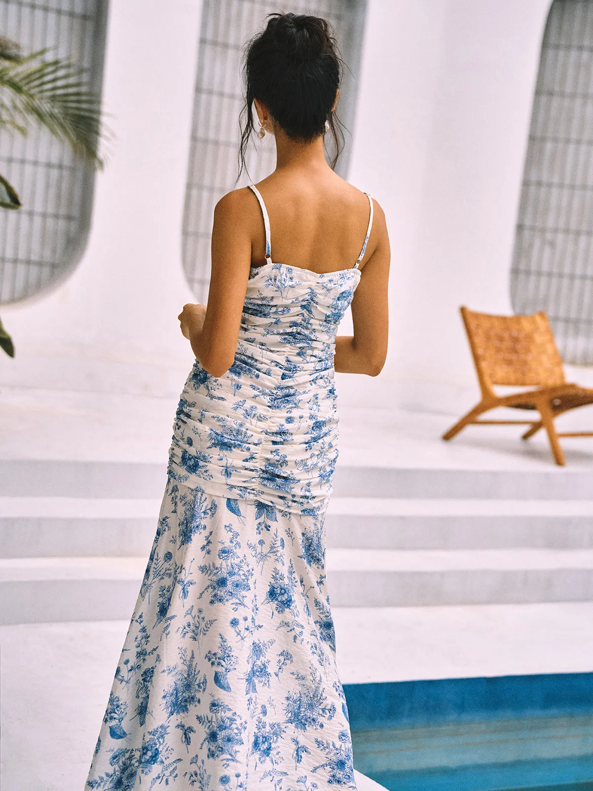 Floral Print Pleated Cami Long Dress sold by COMMENSE product image thumbnail 4