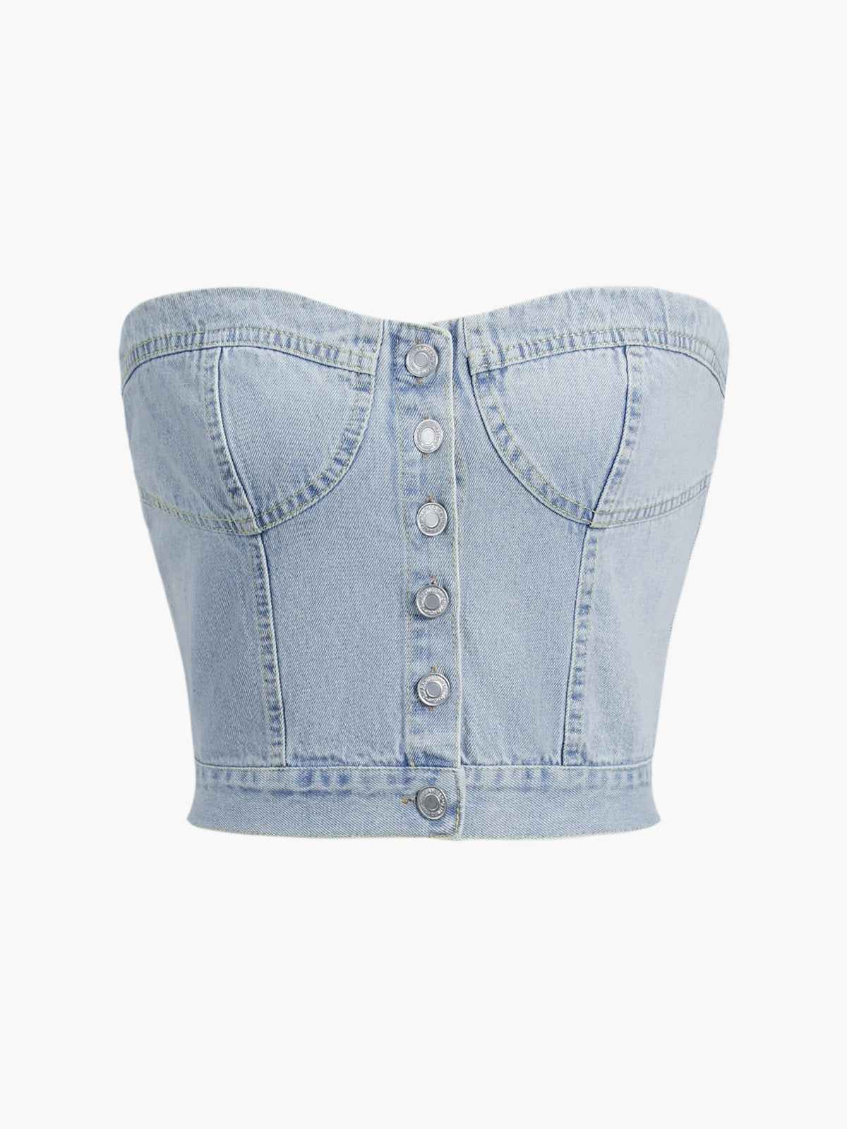 Denim Crop Corset Top sold by COMMENSE