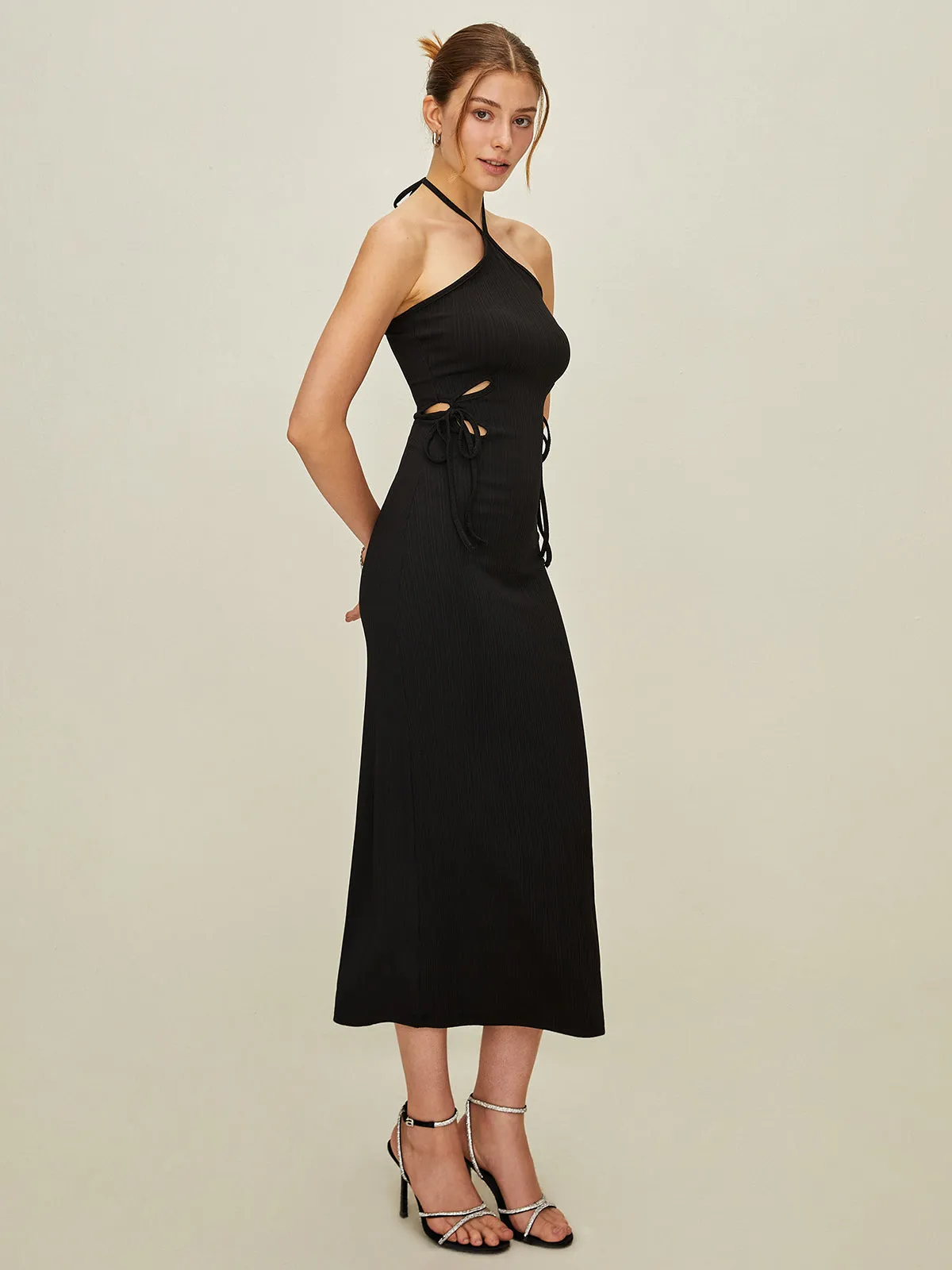Backless Halter Knotted Dress sold by COMMENSE