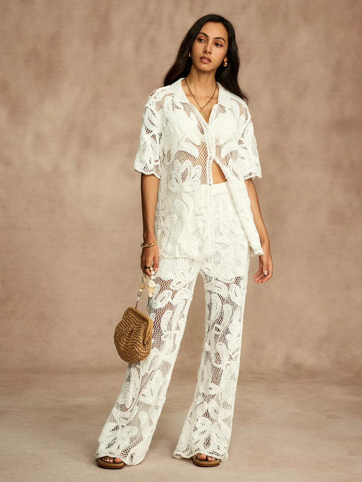 Floral Embroidery Hollow Pants Set sold by COMMENSE product image thumbnail 5