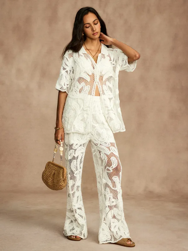 Floral Embroidery Hollow Pants Set sold by COMMENSE
