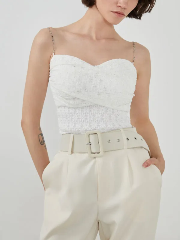 Floral Lace Chain Strap Crop Top sold by COMMENSE