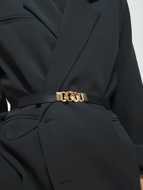 Chain Decor Leather Belt sold by COMMENSE