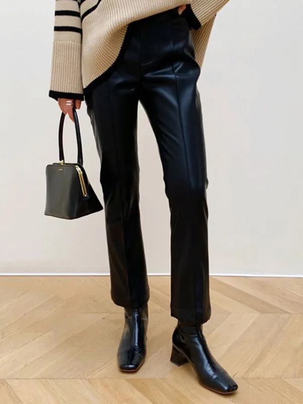 Faux Leather Straight Leg Ankle Pants sold by COMMENSE