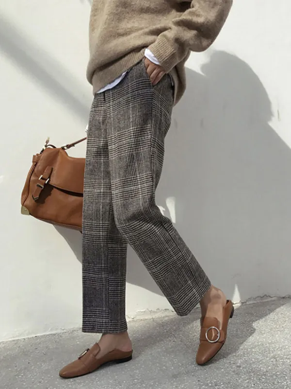 Glen Plaid Straight Leg Pants sold by COMMENSE