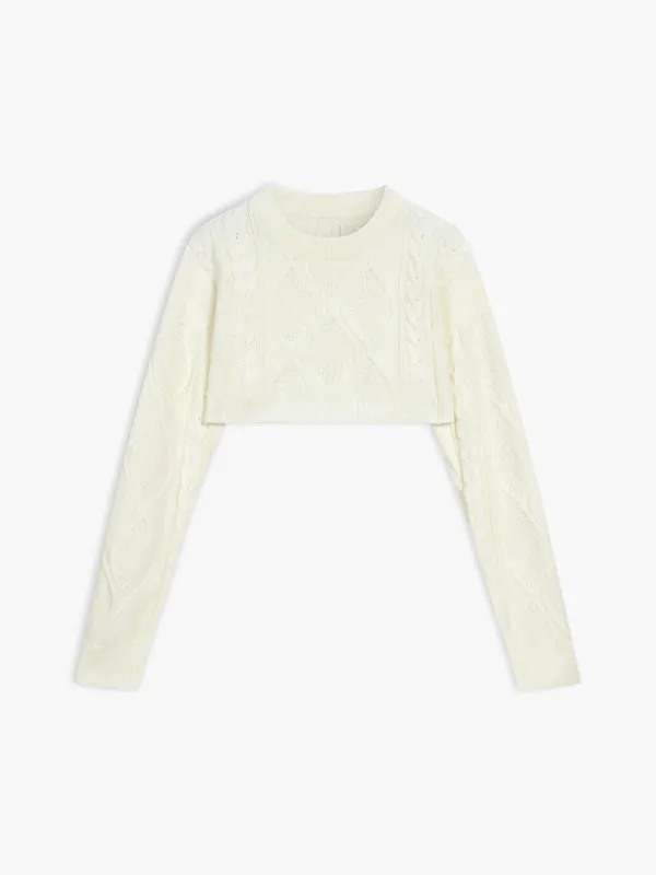 Vanilla Cable Knit Crop Sweater sold by COMMENSE