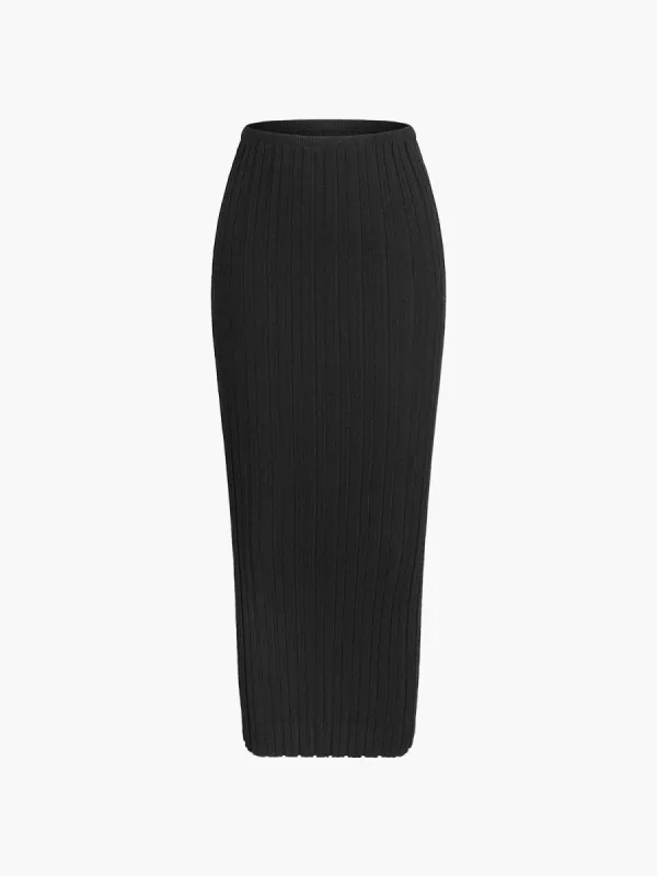 Rib Maxi Knit Skirt sold by COMMENSE