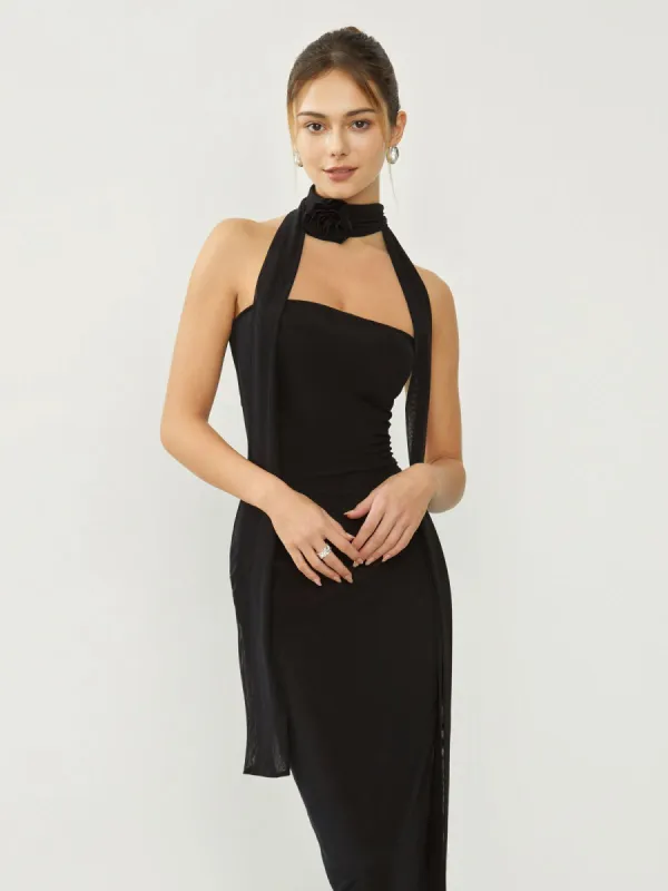 Rosette Bud Tube Midi Dress sold by COMMENSE