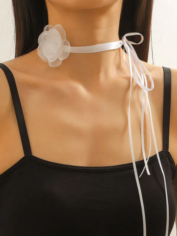 Mesh Rosette Ribbon Choker Necklace sold by COMMENSE