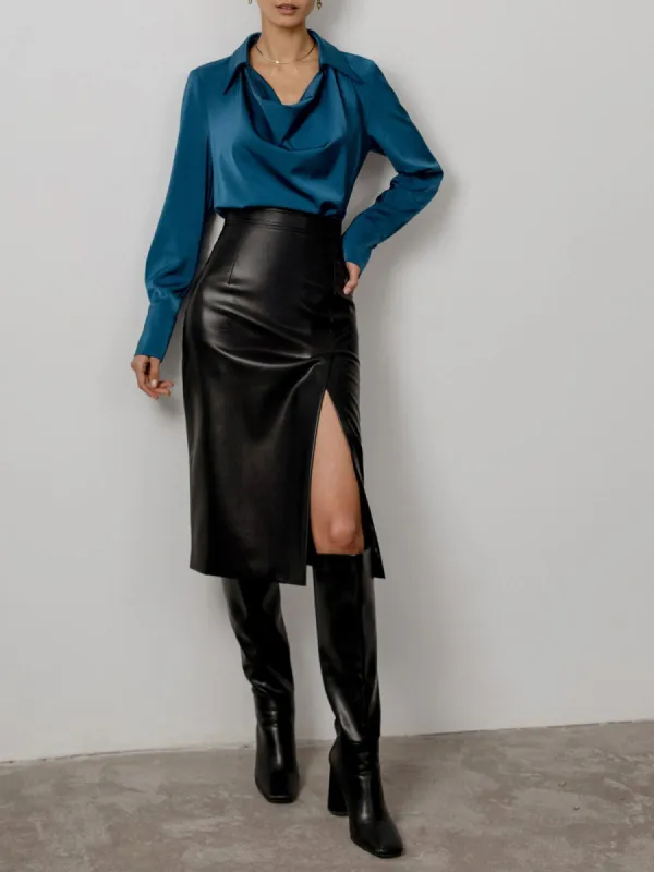 Faux Leather Zip Slit Skirt sold by COMMENSE