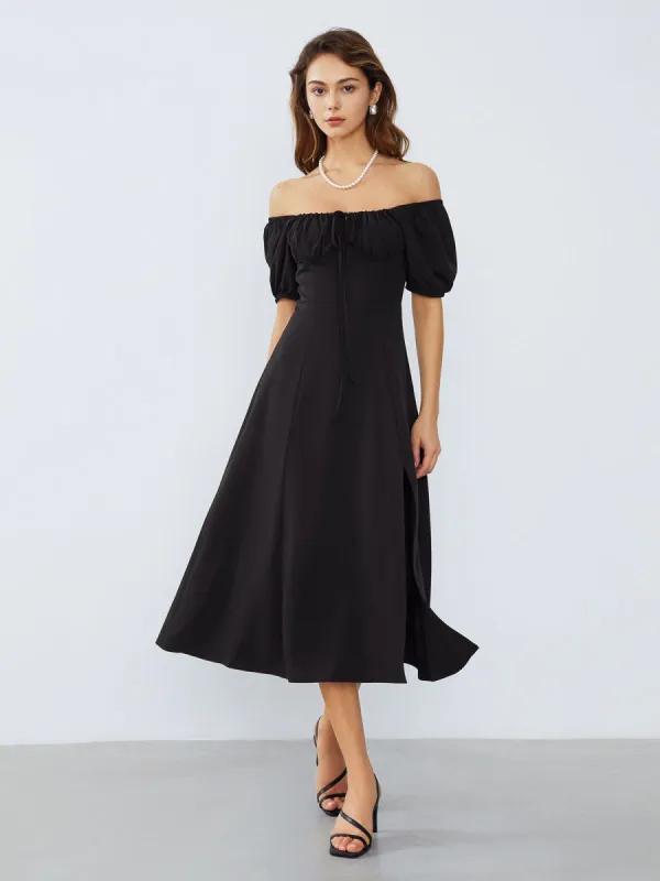 Off Shoulder Puff Sleeve Midi Dress sold by COMMENSE