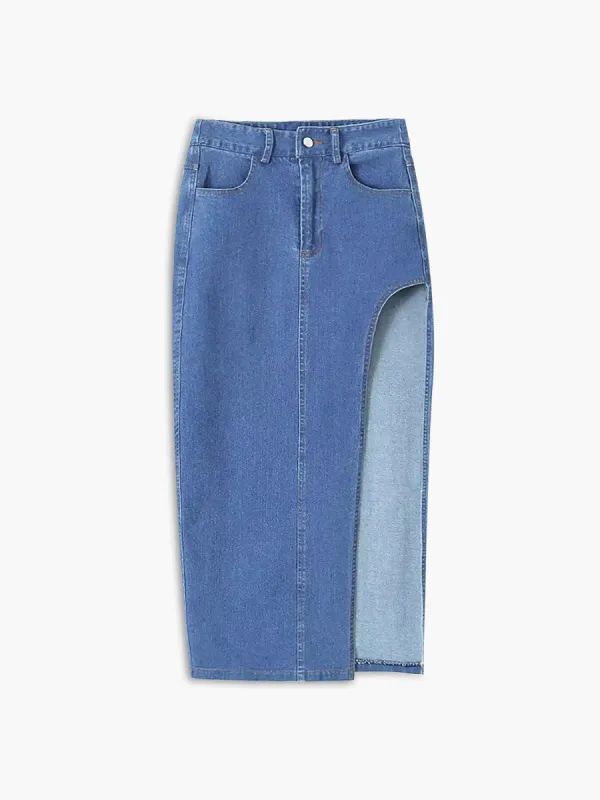 Utility Slit Denim Skirt sold by COMMENSE