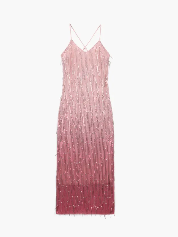 Rosy Ombre Sequined Midi Dress sold by COMMENSE