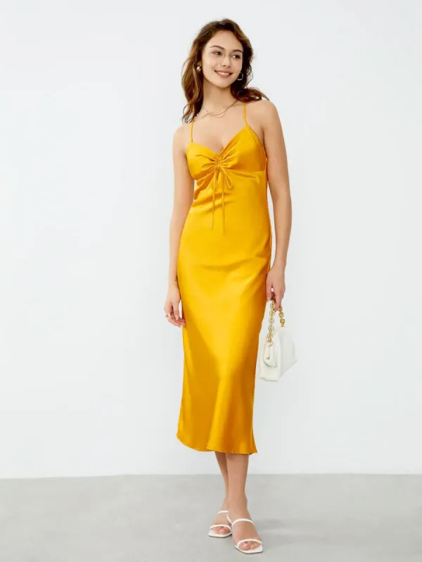 Criss Cross Sweetheart Satin Midi Dress sold by COMMENSE