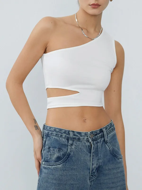 Asymmetric Strap Cutout Crop Top sold by COMMENSE