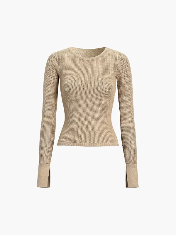 Creamy Latte Long Sleeve Knit Top sold by COMMENSE