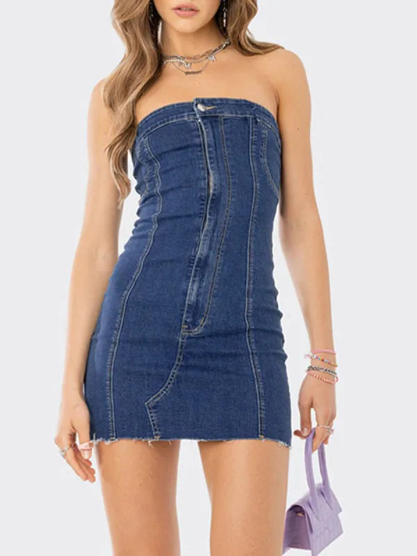 Buttoned Denim Short Dress sold by COMMENSE