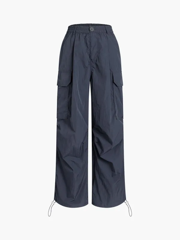 Drawstring Pockets Parachute Pants sold by COMMENSE