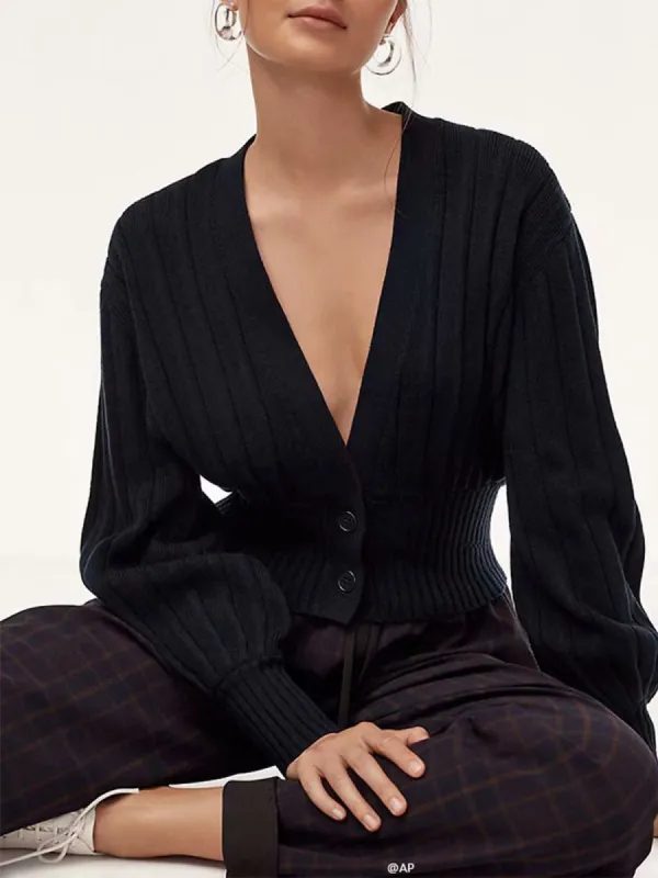 Effortless Puff Sleeve Cardigan sold by COMMENSE