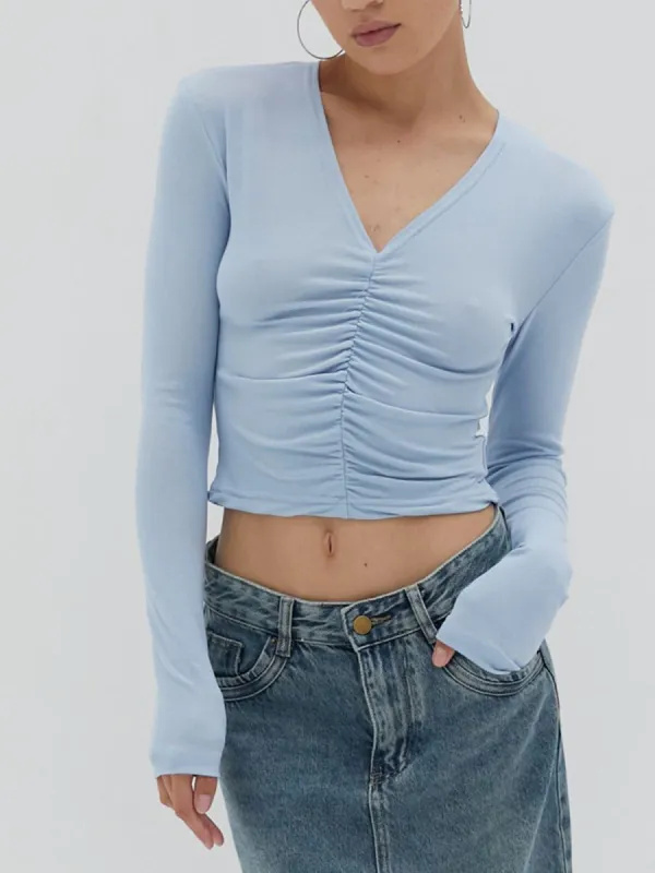 Ruched Long Sleeve Crop Top sold by COMMENSE