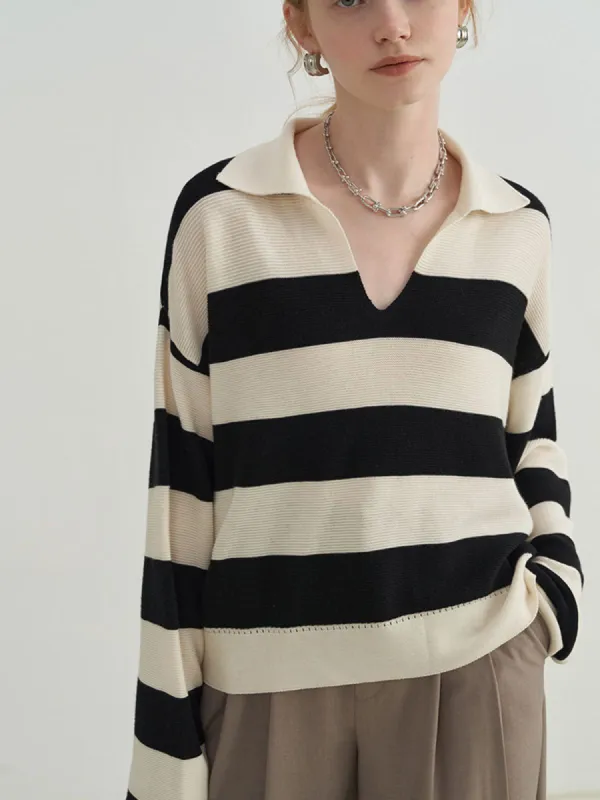 Essential Stripe Collared Sweater sold by COMMENSE