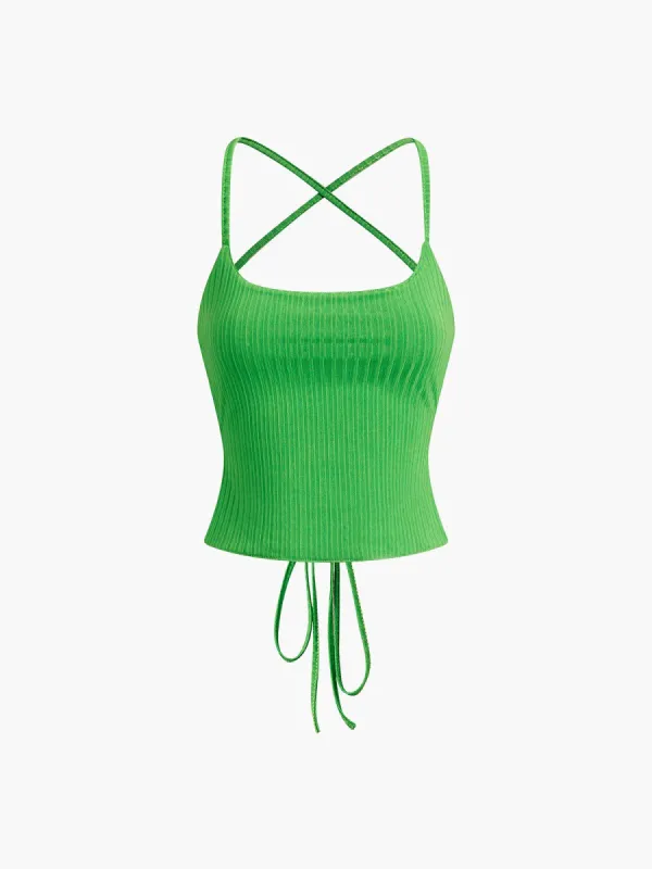 Textured Criss Cross Tied Crop Top sold by COMMENSE