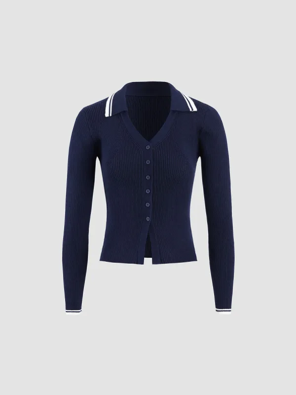 Knitted Long Sleeve Polo Cardigan sold by COMMENSE