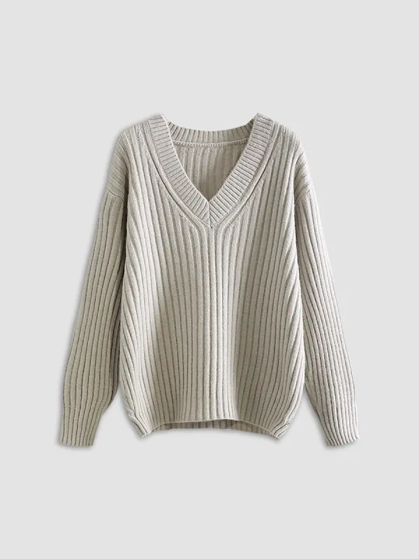 Basic V-Neck Ribbed Sweater sold by COMMENSE