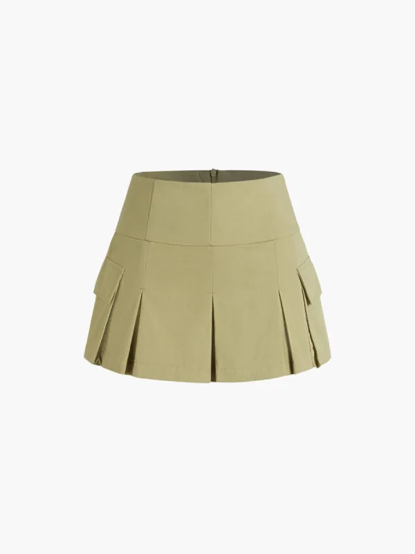 Zippered Cargo Pleat Skirt sold by COMMENSE