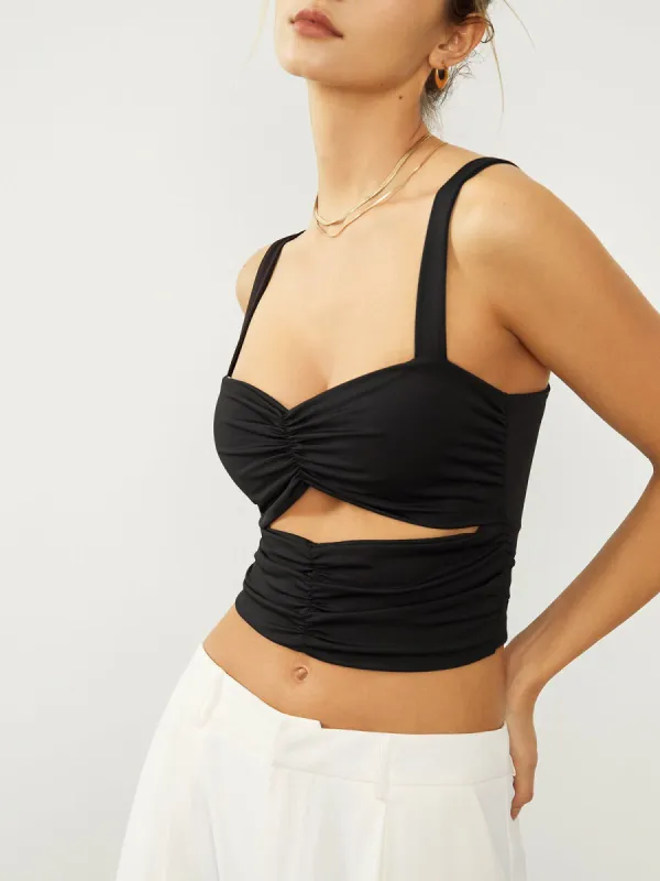 Ruched Cutout Crop Tank Top sold by COMMENSE