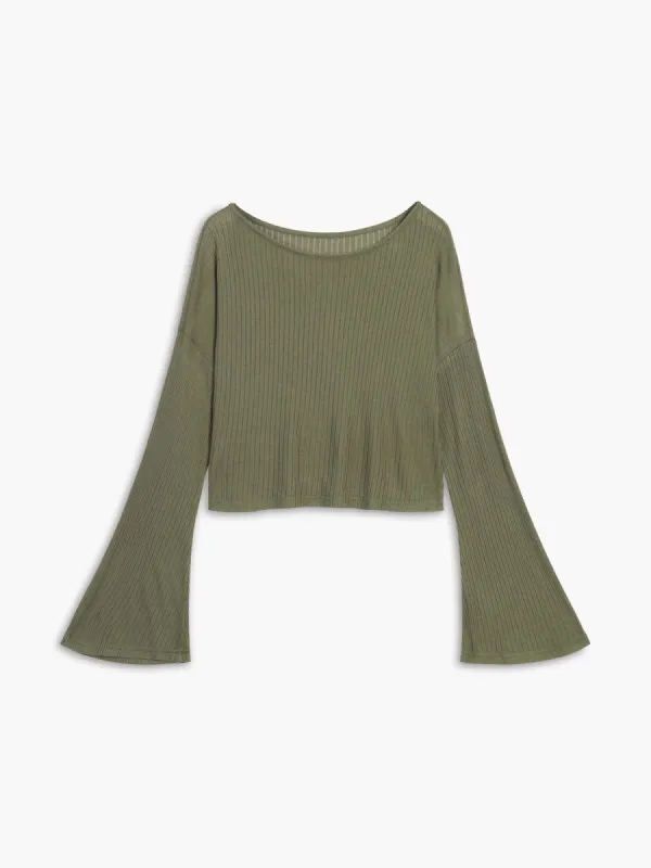 No Clarity Flare Sleeve Blouse sold by COMMENSE