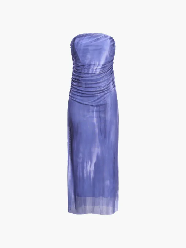 Lilac Mesh Ruched Tube Midi Dress sold by COMMENSE