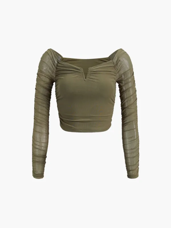 Bustier Off The Shoulder Mesh Crop Shirt sold by COMMENSE