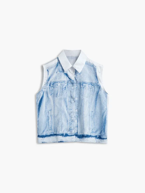Printed Denim Effect Vest sold by COMMENSE