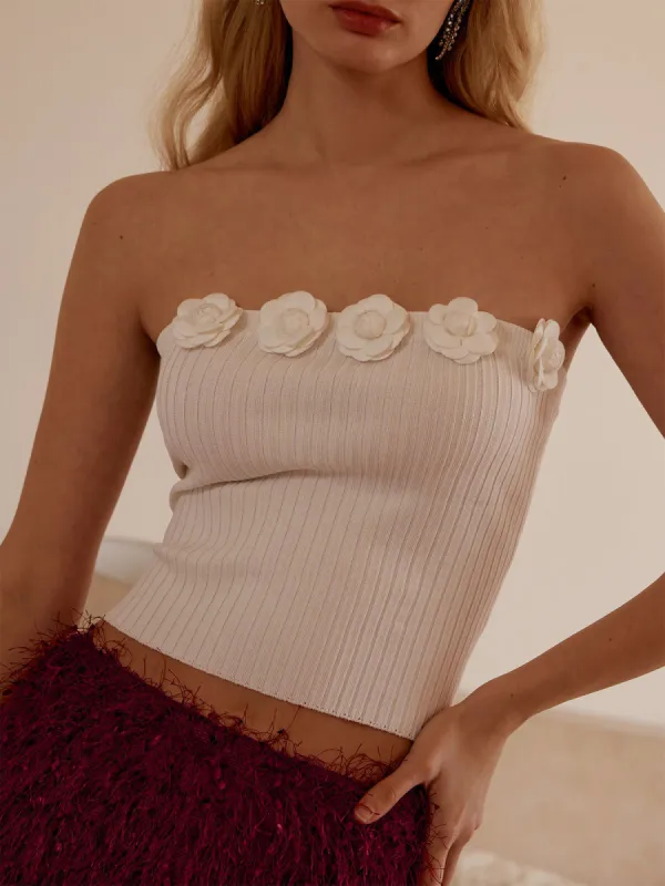 Floral Ribbed Knit Tube Top made by COMMENSE