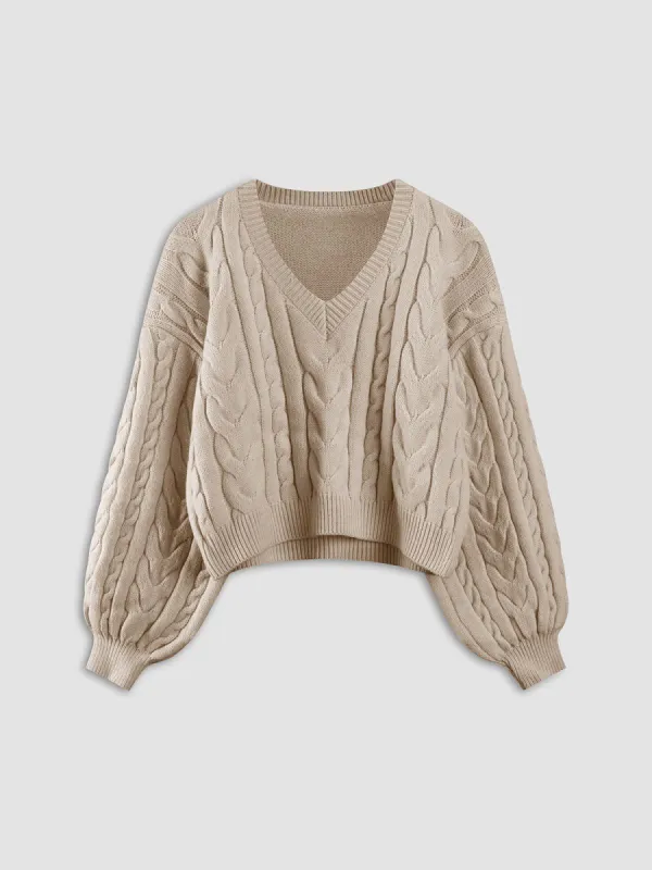 Solid Cable Knit Sweater sold by COMMENSE