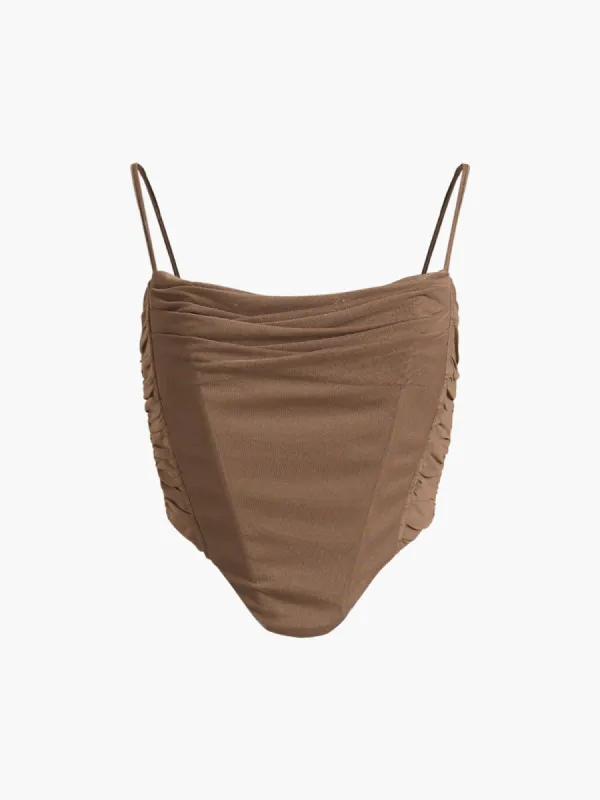 Mesh Zippered Ruched Crop Top sold by COMMENSE
