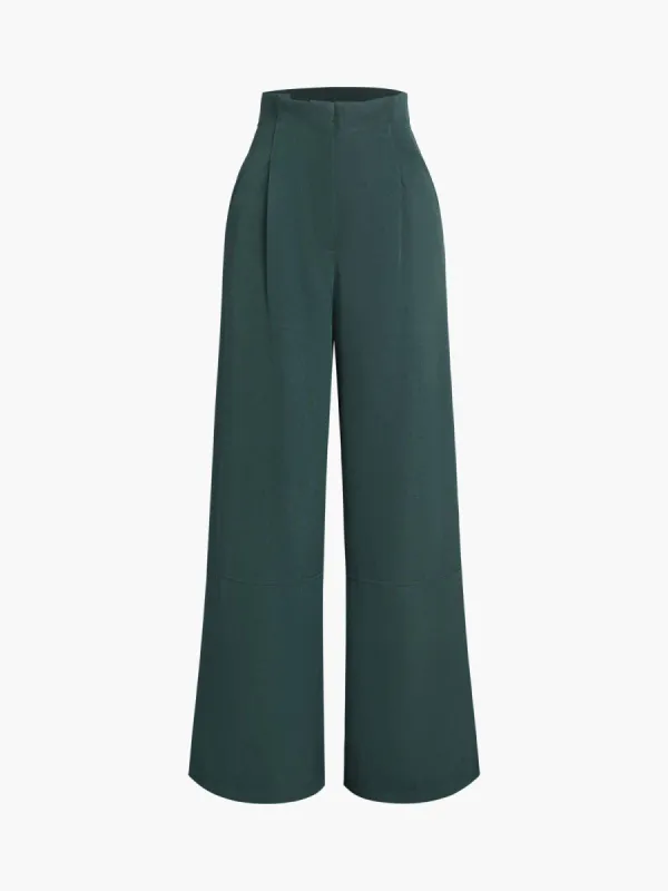 High Waisted Pleat Wide Leg Pants sold by COMMENSE