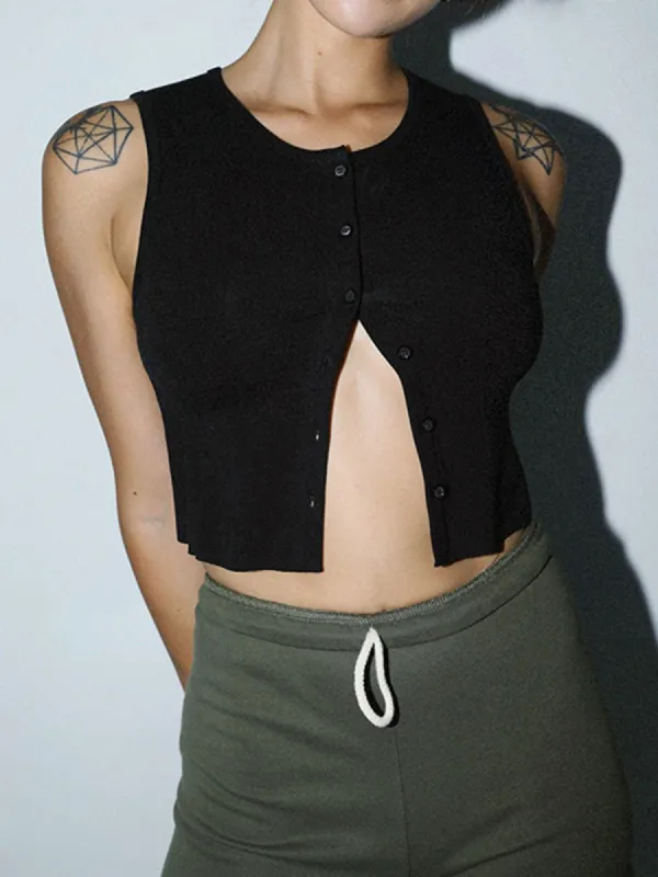 Leisure Button Down Crop Vest sold by COMMENSE
