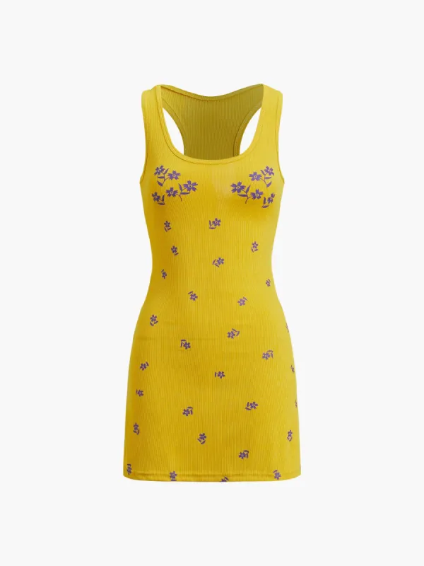 Sunshine Floral Rib Short Dress sold by COMMENSE