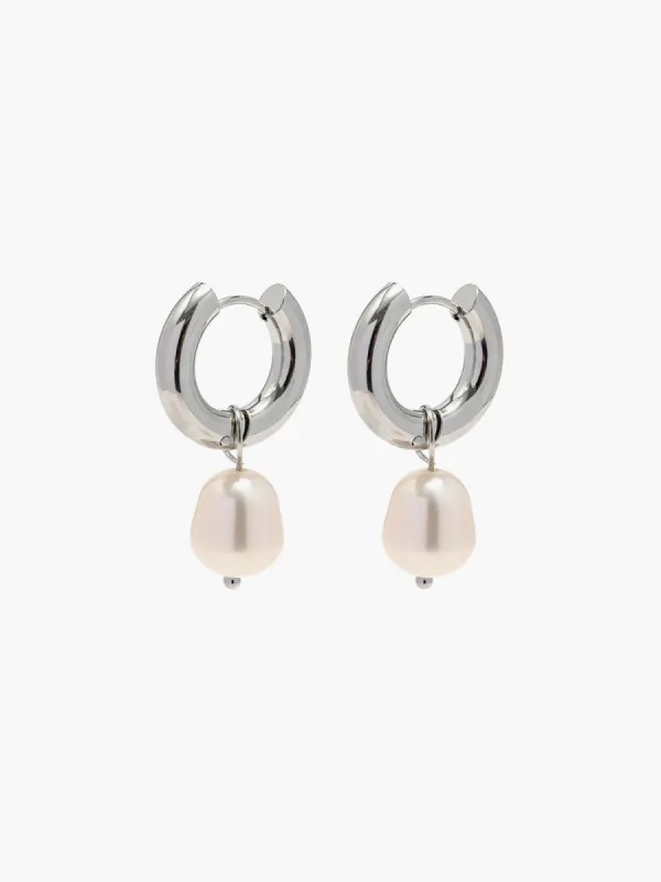 Pearls Drop Hoop Earrings sold by COMMENSE
