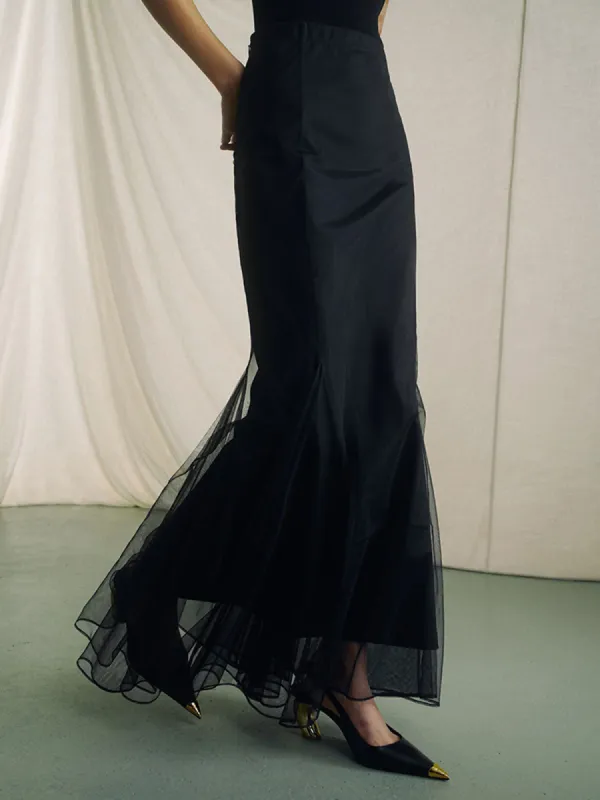 Mesh Layered Semi-sheer Maxi Skirt sold by COMMENSE