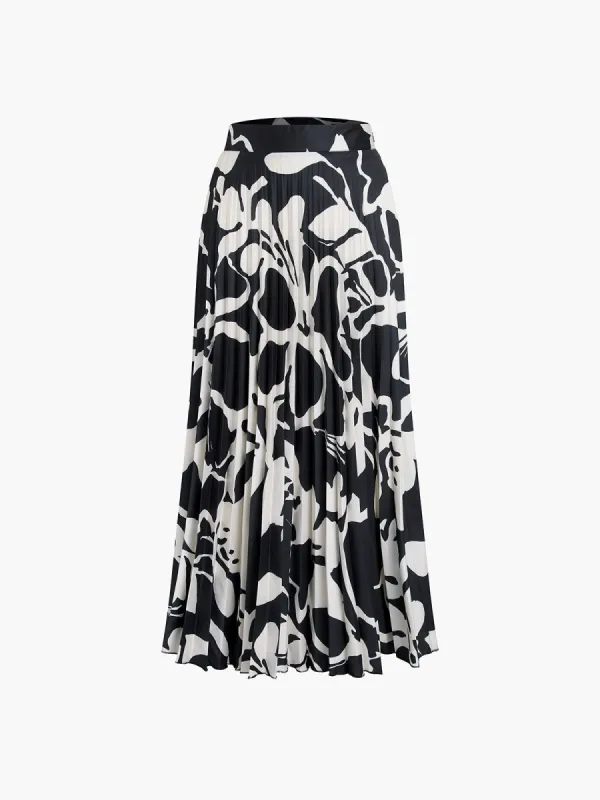 Floral Pleated Satin Long Skirt sold by COMMENSE