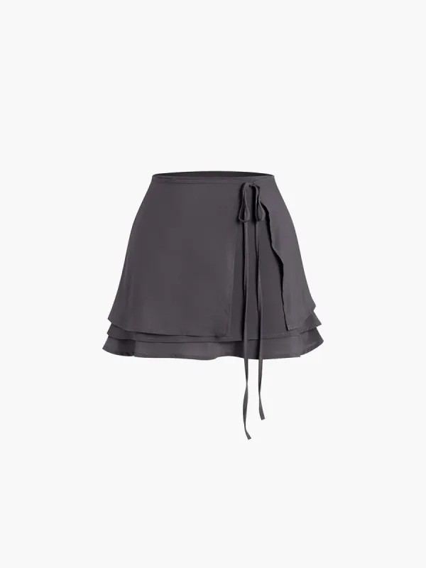 Ballerina Layered Ruffle Tie Front Skirt sold by COMMENSE