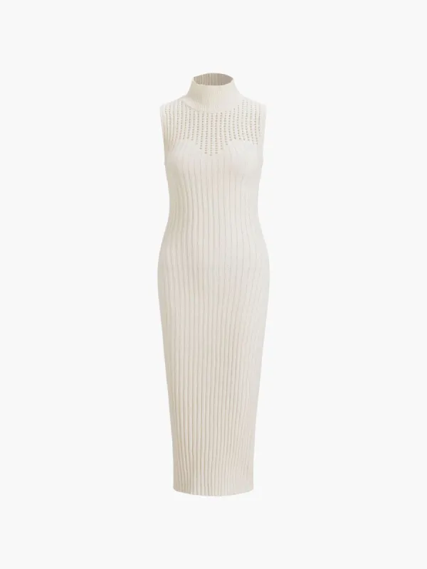 Mockneck Ribbed Bodycon Long Dress made by COMMENSE